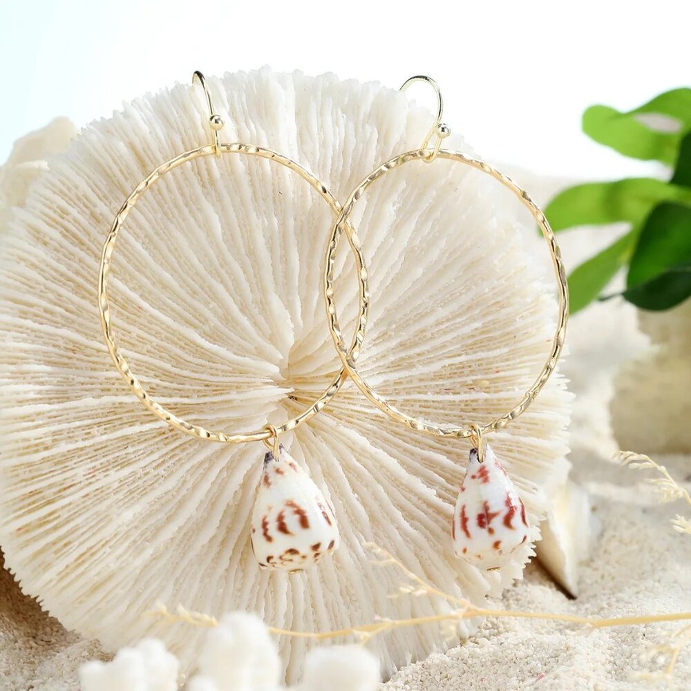 Hebrew Cone Shell Dangle Hoop earrings